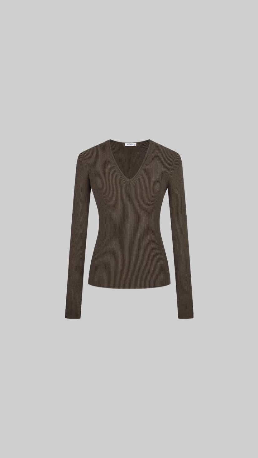 Ribbed V-Neck Slim Fit Knit Top