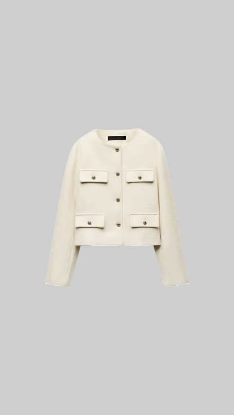 Cropped Button-Up Jacket with Flap Pockets