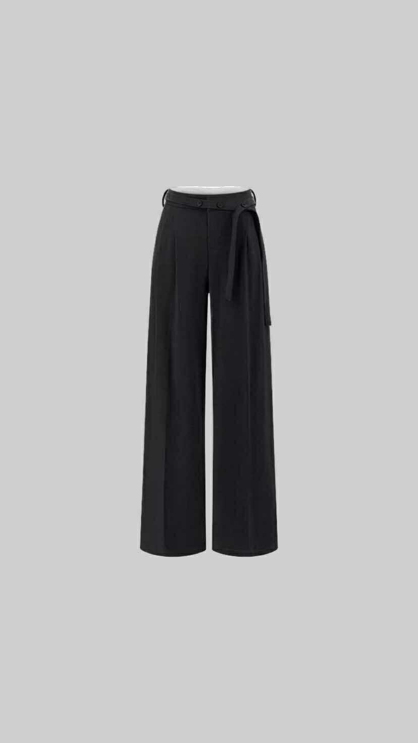 High-Waisted Wide-Leg Trousers with Fabric Belt