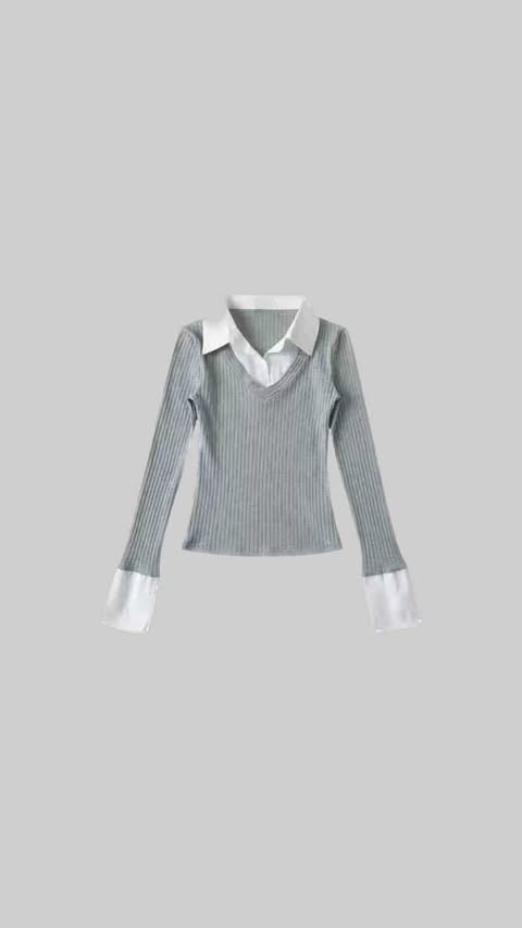 Contrast Collar Ribbed Knit Shirt
