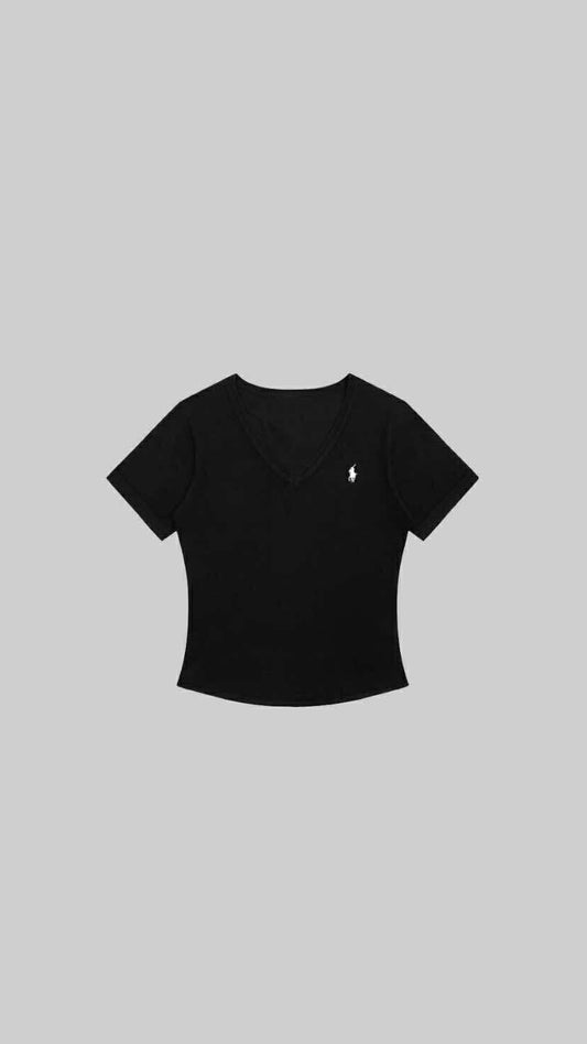 Black V-Neck Fitted T-Shirt
