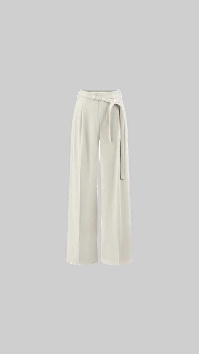 High-Waisted Wide-Leg Trousers with Fabric Belt