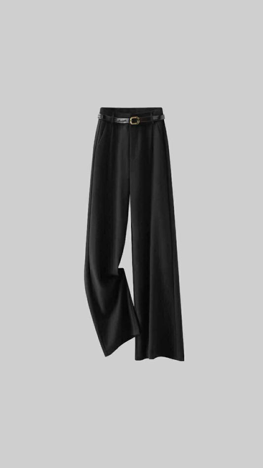 Wide-Leg Satin Trousers with Belt