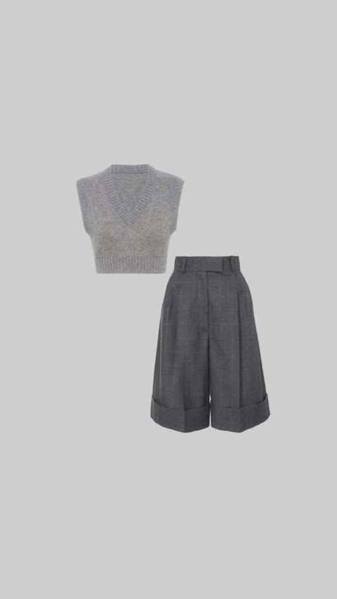 Light Grey Knitted Sleeveless Sweater & Grey Bermuda Shorts