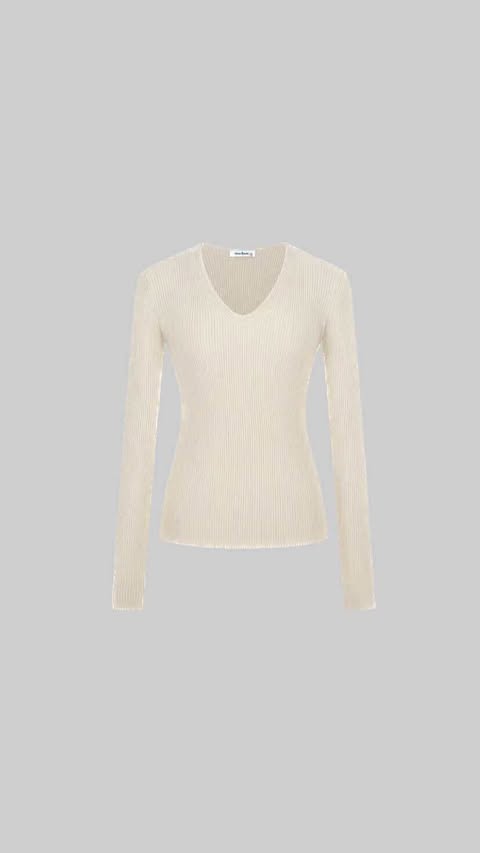 Ribbed V-Neck Slim Fit Knit Top