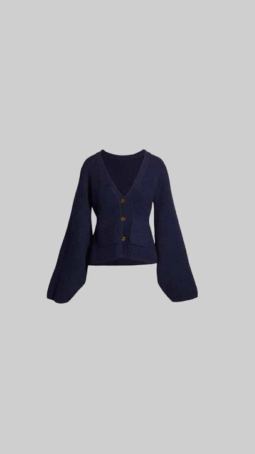 Button up loose sleeve knit cardigan