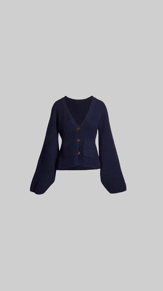 Button up loose sleeve knit cardigan
