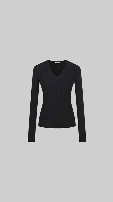 Ribbed V-Neck Slim Fit Knit Top