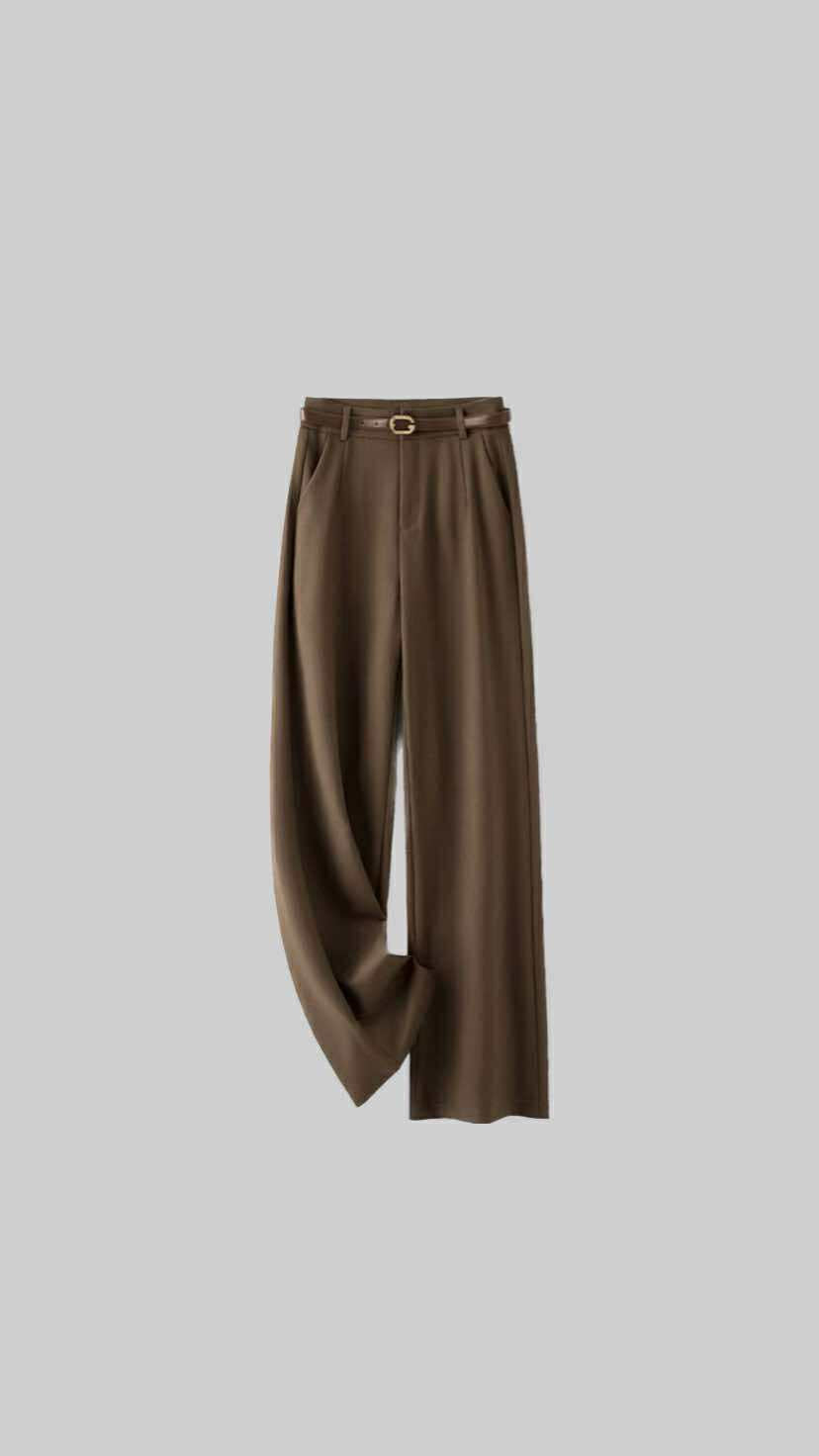 Wide-Leg Satin Trousers with Belt