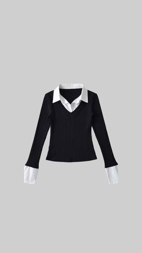 Contrast Collar Ribbed Knit Shirt