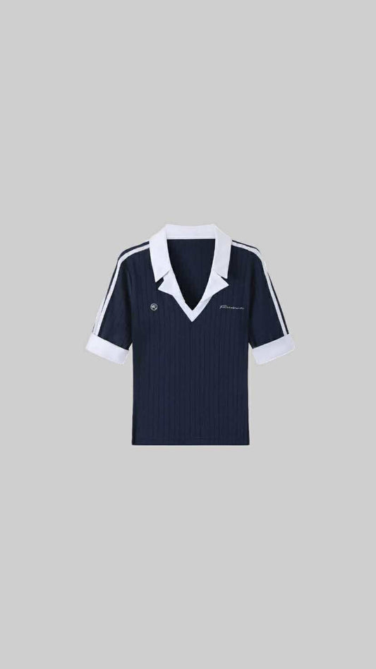 Contrast Collar Ribbed Knit Polo Shirt