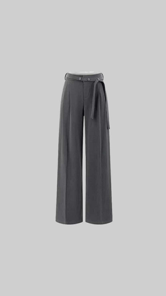 High-Waisted Wide-Leg Trousers with Fabric Belt