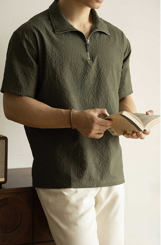 Textured Half Zip Polo