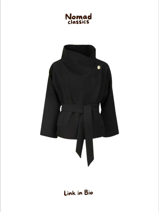 Minimalist Belted High Collar Jacket