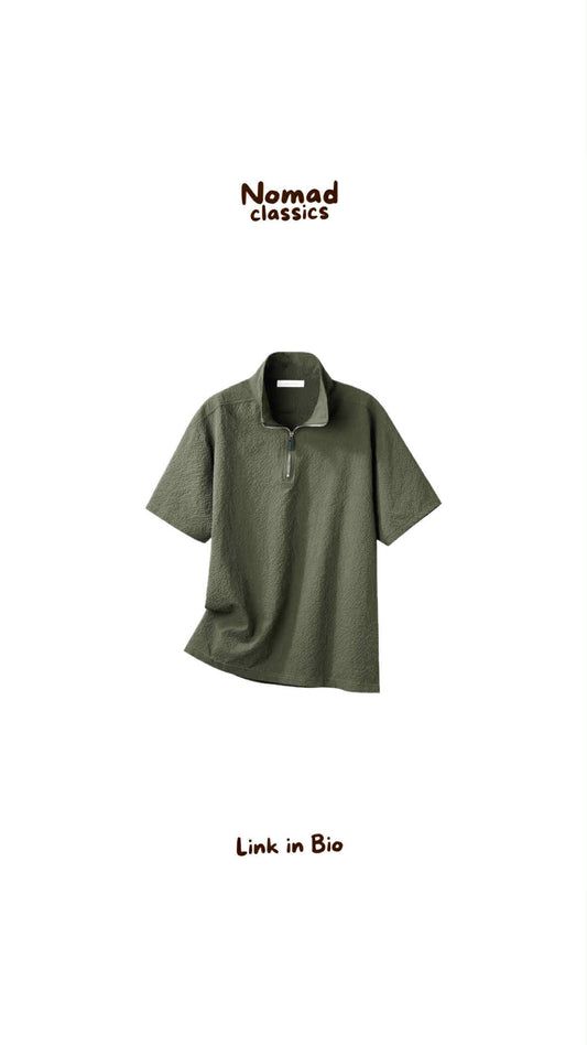 Textured Half Zip Polo