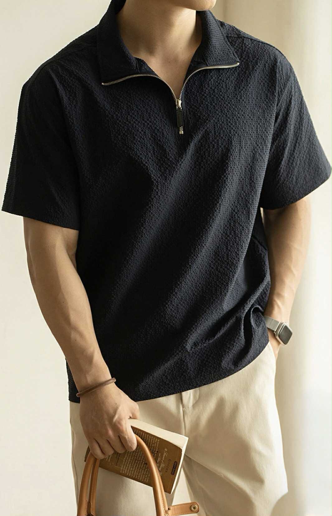 Textured Half Zip Polo