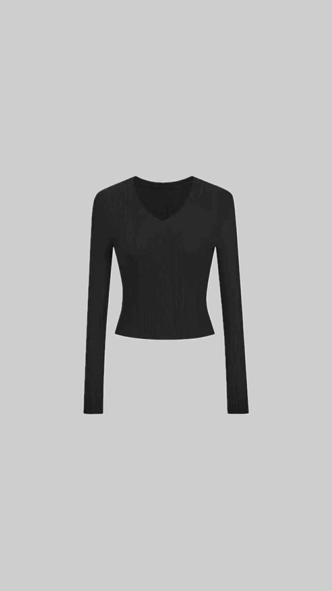 Black Ribbed Fitted Long sleeve knit top