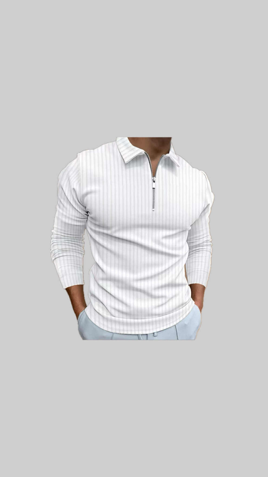 "Zip-Up Knit Polo – Elegant & Refined Comfort"