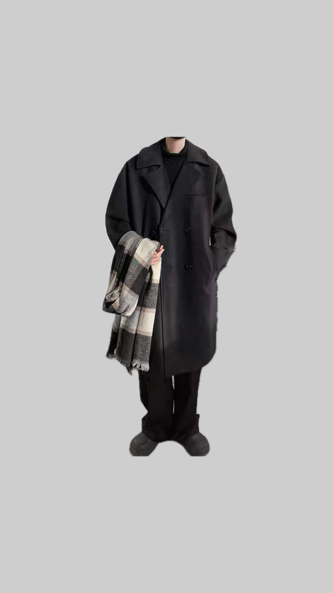 "Midnight Classic Overcoat – Minimalist Black Elegance"
