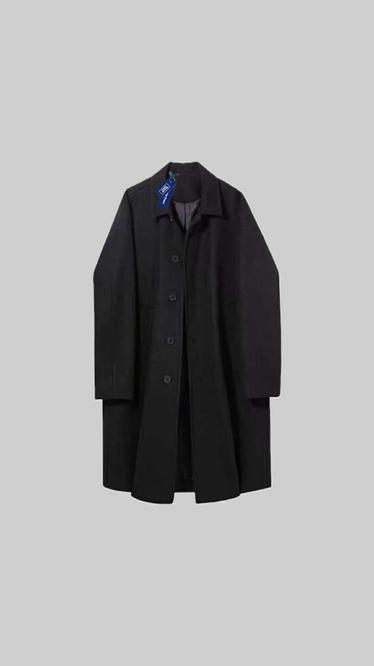"Midnight Classic Overcoat – Minimalist Black Elegance"
