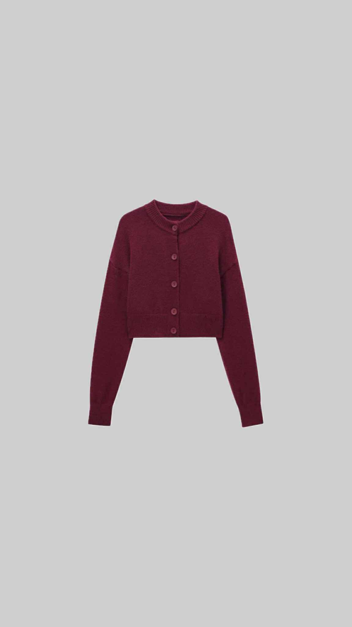 Cropped Wool-Blend Button Cardigan – Charcoal Grey